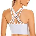 CRZ YOGA Women's Strappy Longline Sports Bras - Wirefree Padded Medium Impact Workout Crop Tank Top White Medium