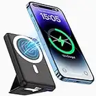 Wireless Portable Charger, YAGOPAL 10000mAh Magnetic Power Bank 15W Fast Charging Mag Power PD 3.0 20W with Foldable Kickstand & Percentage Display for iPhone 12/13/14 Mini, Pro, Pro Max (Black)