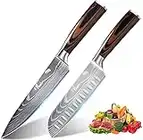 Anhichef Set di coltelli da Cucina,Coltelli da Cucina 18cm+Santoku Coltello,Coltello Multiuso Realizzato in Acciaio Inossidabile al Carbonio di Alta qualità, Lama affilata con Impugnatura ergonomica