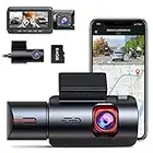 4K WiFi Dashcam 3 Lens mit GPS-Logger, Auto Kamera Vorne und Hinten 1440P+1080P+1440P@30fp Dash Cam mit 64 GB U3 SD-Karte, IR Nachtsicht, Dual Dash Kamera Loop-Aufnahme,G-Sensor, 24/7 Parküberwachung