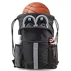 BeeGreen Drawstring Backpack Bag with Shoe Compartment X-Large Black Gym Sports String Cinch Backpack Athletic Sackpack with Front Inside Zipper Pockets