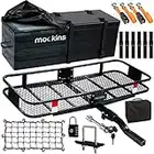 Mockins 60x20x6 Folding Cargo Carrier Hitch Mount Steel Rack 500lb Cap & 16 Cu Ft Waterproof Cargo Bag | Tow Hitch Cargo Basket w/Cargo Net, Hitch Tightener & Accessories |2" Receiver Cargo Trailer