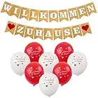 Akrcheft Willkommen Zuhause Girlande, Welcome Home Banner,Herzlich Willkommen Girlande mit 19 STK Wimpeln und 8 Luftballons für Einweihungsparty ,Hochzeit, Home,Geburt,Fest Dekorations