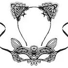 Cat Mask and Cat Ears Headband for Women Masquerade Masks Costume Catwoman Accessories Make Up Party Favors