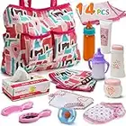 14 Pack Baby Doll Accessories Feeding and Caring Set Includes Diaper Bag, Diapers, Magic Bottle, Changing Mat for Girl Toddler Kid, Babies Pretend Play Set for Birthday Gift Christmas