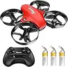 Potensic A20 Mini Drone Easy to Fly Drone for Kids and Beginners Gift, RC, Headless Mode, One Key Take - Off Landing and Extra Batteries, Red