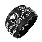 Flongo Bracelet Punk Rock pour Homme Motard Biker, Bracelet Manchette Cuir Composé Tête de Mort Crâne Chaînes Bracelet Large Réglable Chic Bijoux Fantaisie Cadeaux Anniversaire Noël