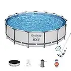 Bestway 56687E Steel Pro Max 15ft x 42in Outdoor Round Frame Above Ground Swimming Pool Set with 1000 GPH Filter Pump, & Ladder, Blue w/ Cleaning Kit