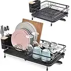 KINGRACK Expandable Dish Drainer Rack,Adjustable Dish Rack,Foldable Dish Drying Rack with Removable Cutlery Holder Swivel Drainage Spout,Anti-Rust Plate Rack for Kitchen 1 Piece