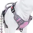 Coohom No Pull Dog Harness with Handle and Two Leash Attachments,Adjustable Outdoor Pet Harness with Reflective Oxford Material for Small Medium Large Dogs (L, Pink 3 Buckles)