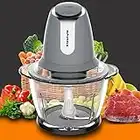 ELESTYLE Vegetable Chopper Electric, Meat Grinder, Multi-Function 2 Speed Food Chopper with 1.2L Thick Glass Container, Non-Slip Base, for Fruit, Chopped Ice, 500w