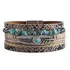 JAOYU Leather Wrap Bracelet for Women Multi Strands Feather Cuff Bracelets with Magnetic Clasp Gift for Women Girls