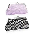 Oyachic 2PCS Grande Capacité Porte Monnaie Coin Purse Vintage Portefeuille Pochette Femme Pouch Bourse Sac Fille Fermoir Kiss Lock Change Purse (Violet + Noir)