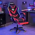 Massage Gaming Chair with Bluetooth Speakers and RGB LED Lights Ergonomic Computer Gaming Chair with Footrest Music Video Game Chair High Back with Lumbar Support Red and Black