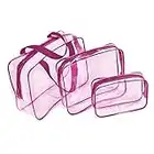 Trousse de Toilette Transparente,Set de Voyage dans Bagages à Main, Sac Cosmétiques pour Hommes et Femmes 3 en 1 Cadeaux Sacs de Maquillage et étuis Sac en Plastique Sac de Voyage en PVC (Rose)