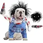 Deadly Dog Clothes Dog Costume Halloween Costumes for Dogs, Adjustable Dog Cosplay Costume Funny Doll Wig Pug Dog Party Clothes Christmas Costume, Dog Deadly Costume with Blood Knife