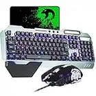 Hoopond Combinaison Clavier et Souris de la, Hybride Filaire/RVB 16 Types de Clavier USB rétro-éclairé en métal Noir avec Support Manuel + Souris 3200DPI Respirant 4 Couleurs + Tapis de Souris