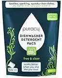 Puracy Dishwasher Pods Detergent 50 Count, Natural Dishwasher Detergent, Free & Clear Dish Tabs, Tiktok Trend Items, Enzyme-Powered, Spot & Residue-Free, Must Haves from Tiktok Made Me Buy It