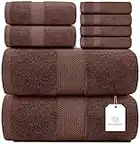 White Classic Luxury Brown Bath Towel Set - Combed Cotton Hotel Quality Absorbent 8 Piece Towels | 2 Bath Towels | 2 Hand Towels | 4 Washcloths [Worth $72.95] 8 Pack | Brown