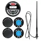 Herdio Marine Bluetooth Receiver Set-AM FM Radio and 4 inch Waterproof Speakers(2 Pairs)+Black Antenna for Boat Yacht ATV UTV