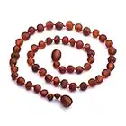 Genuine Baltic Amber Necklace - Raw not polished Beads - Cognac color - Knotted between beads (32)