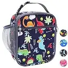 FEYG Lunch Bag for Kids, Dinosaur Insulated Blue Lunch Box Snack Box with Strap & Side Mesh Pocket, for Boys Girls, Child Thermal Tote Cooler Bag Portable Leak Proof for School Picnic Outdoor or Work