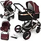 KIDUKU® 3 in 1 Passeggino Completo Trio | Passeggino Sistema Combinato con Navicella Ovetto Seggiolino Auto Coprigambe | Pneumatici in Gomma Dura Borsa Fasciatoio Parapioggia Tavolo per Bambini