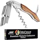 HiCoup Kitchenware Corkscrew Wine Opener - Kitchen Gadgets to Open Wine Bottle - Perfect for Bartenders & Waiters - Bottle Opener w/Foil Cutter - Rosewood