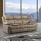 Roundhill Furniture Ensley Faux Leather in Sand Finish with USB Port, Reclining Sofa