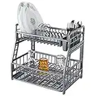 Silver Plastic 2 Tier Dish Cutlery Drainer Rack