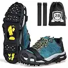 Ice Snow Grips Anti-Slip Spikes 28 Teeth Ice Snow Traction Cleats Crampons Slip on Boots Footwear Winter Outdoor for Hiking Fishing Climbing (Include Velcro Strap, M)