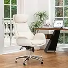 glitzhome Home High-Back Office Chair Leather Adjustable Swivel Desk Chair with Arms, Cream