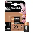 Duracell 123 Pile lithium haute puissance 3V, lot de 2 (CR123 / CR123A / CR17345), pour caméras Arlo, capteurs, verrous sans clé, flashs photo et lampes de poche