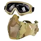 Airsoft Mask with Goggles, Foldable Half Face Airsoft Mesh Mask with Ear Protection for Paintball Shooting Cosplay CS Game (Camouflage 3)