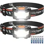 Victoper Headlamp 2 Pack, 4 Modes Red Light Head Lamp Battery Powered, Hardhat Mechanic Waterproof Headlamps Flashlight, LED Head Lamps for Adults, Kids, Camping, Running, Hiking, Outdoor, Fishing