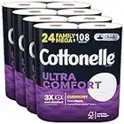 Cottonelle Ultra Comfort Toilet Paper with Cushiony CleaningRipples Texture, Strong Bath Tissue, 24 Family Mega Rolls (24 Family Mega Rolls = 108 Regular Rolls) (4 Packs of 6), 325 Sheets per Roll.