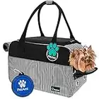 PetAmi Dog Purse Carrier for Small Dogs, Airline Approved Soft Sided Pet Carrier w/Pockets, Ventilated Dog Carrying Bag Puppy Cat, Dog Travel Supplies Accessories Carry Tote, Sherpa Bed, Stripe Black