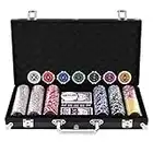 COSTWAY Poker Chips, Set da Poker con 300 Chips, Incluse 2 Carte da Poker 5 Dadi 1 Pulsante, Valigetta in Alluminio, Nero