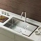 Bonnlo 32 Inch Top mount Kitchen Sink Drop-in, Farmhouse Kitchen Sink with Sink Protector 18 Gauge, Workstation Sink, Stainless Steel Single Bowl Kitchen Sinks for RV, Travel Trailer, Garage, 32x22x9