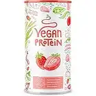 Proteína Vegana - Sabor a Fresa 600gr - Proteína Vegetal de Guisante, Arroz, Altramuz y Semillas Germinadas - Vegan Protein Endulzada con Estevia - Alto Contenido en Proteínas, Sin Gluten, Sin Soja