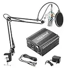 Neewer NW-800 Micrófono de Condensador Kit, Micrófono Plateado, Fuente de Alimentación Negra de 48V Phantom, Soporte de Brazo de Tijeras de Auge NW-35 con Montaje de Choque y Filtro de Estallido