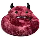 Hollypet Self-Warming Donut Pet Bed Luxury Cozy Nest Monster Sleeping Bed Round Faux Fur Bed for Cats, Red