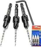 FTG USA Countersink Drill Bit Set 3 Pc #4 (7/64") Wood Countersink Drill Bit Same Size Set Countersink Tapered Countersink Bit, Quick Change Shank, 1 Hex Wrench, Woodworking Countersink Drill Bits