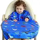 PewinGo Bavoir Bebe & Bavoir de Sevrage Avec Bavoir Manches, se Fixe à Votre Chaise Haute, Bavoirs pour Bébé avec Manches Imperméables, Confortables et Doux pour BLW Mess-6 mois à 3 ans-Bleu