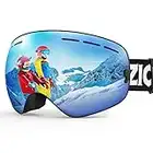 Kids Ski Goggles, ZIONOR Kids Snowboard Goggles for Youth Junior Girls Boys, with 100% UV Protection Anti-Fog Detachable Wide Angle Double Panoramic Lens - Mirrored Silver lens