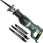 Scie Sabre, TECCPO Professional 1050W Scie Alternative, 2500 RPM, Profondeur de Coupe: 150mm (Bois), 5mm (Métal), Course de Coupe 28mm, 3 Lames de Scie Remplaçables -TARS24P Vert