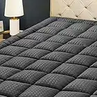 HYLEORY Queen Mattress Pad Quilted Fitted Mattress Protector Cooling Pillow Top Mattress Cover Breathable Fluffy Soft Mattress Topper with 8-21" Deep Pocket, Dark Grey