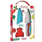 Chefclub Kids- Kit Couteau de Cuisine pour Enfants - Lame Acier Inoxydable - Protège-Doigts et Protège-Lame - Ustensile Sécurisé et Ergonomique - Bleu & Rouge