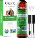 Cliganic USDA Organic Castor Oil, 100% Pure (8oz with Eyelash Kit) - For Eyelashes, Eyebrows, Hair & Skin | Natural Cold Pressed Unrefined Hexane-Free