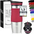 Milu Tazza termica da viaggio per caffè 370ml 450ml - 100% a Prova di perdite - Isolata Tazza di caffè e tè da portare via Tazza Termica da bere in acciaio inossidabile - Caldo e freddo (Rosso, 370ml)